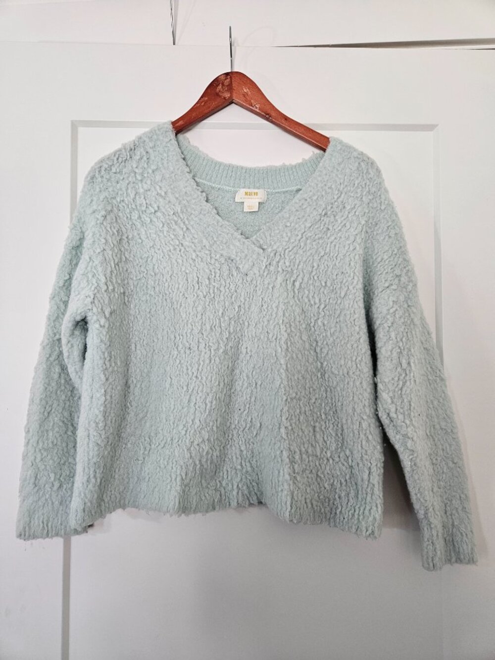 Maeve Fluffy Blue V-neck Sweater